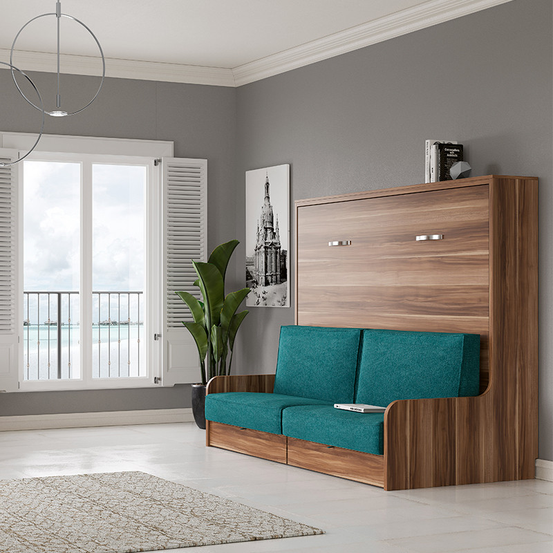 Cama Abatible horizontal con sofá arcón para paredes de pladur Colores  Madera Wallbed Antracita Dimensiones 105x180